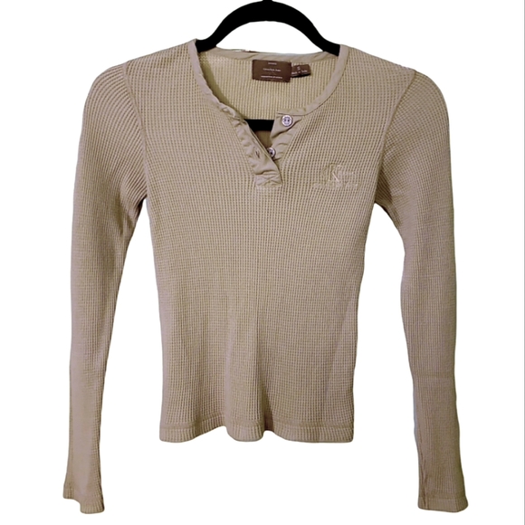 Calvin Klein Khaki Long Sleeve Henley Waffle Knit Shirt-Small - Picture 2 of 5